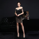 Back Drape Short Sleeve Black Homecoming Mini Dress - FashionByTeresa